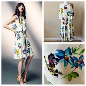 Atos Lombardini layered botanical floral bird print dress 13110